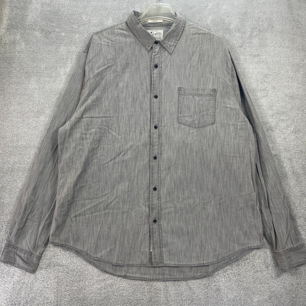 Lucky Brand Shirt Mens XXL Gray Cruz Slim Fit Button Up Pocket Long Sleeve